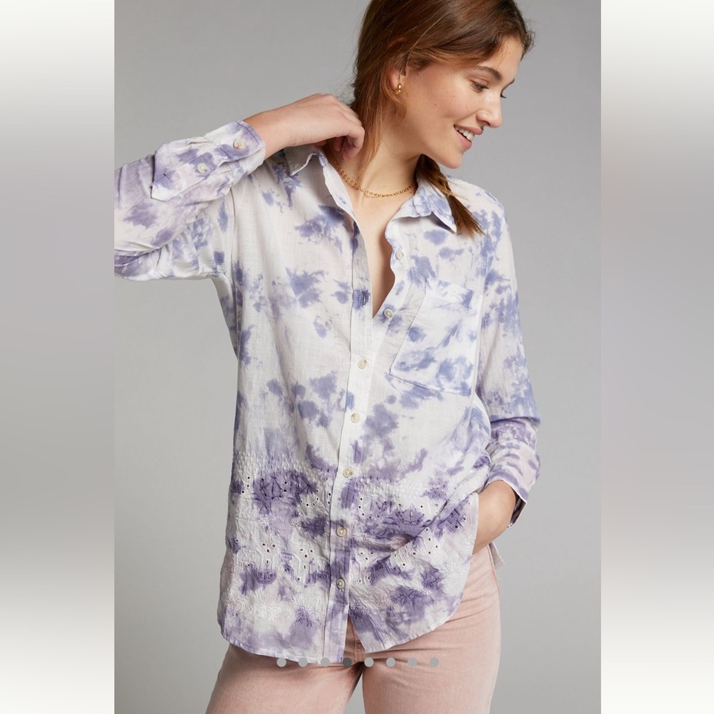 Anthropologie Pilcro The Cate Classic Buttondown XS Eyelet Embroidered Blouse